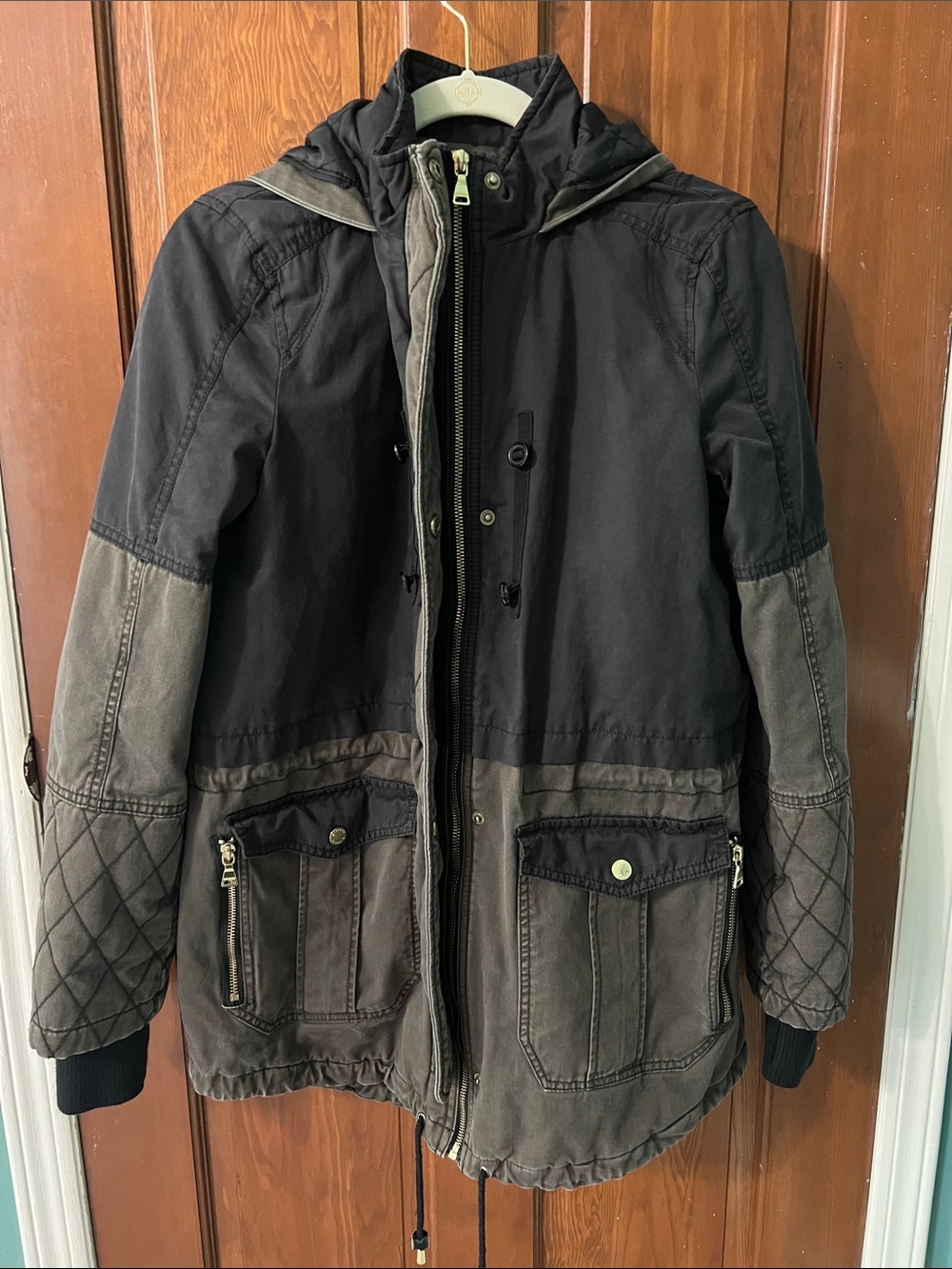 Two-Tone Black and Gray Hooded Jacket